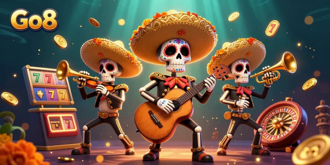 Engage in vibrant Go8 casino games with exciting slot machines and Dia de los Muertos characters.
