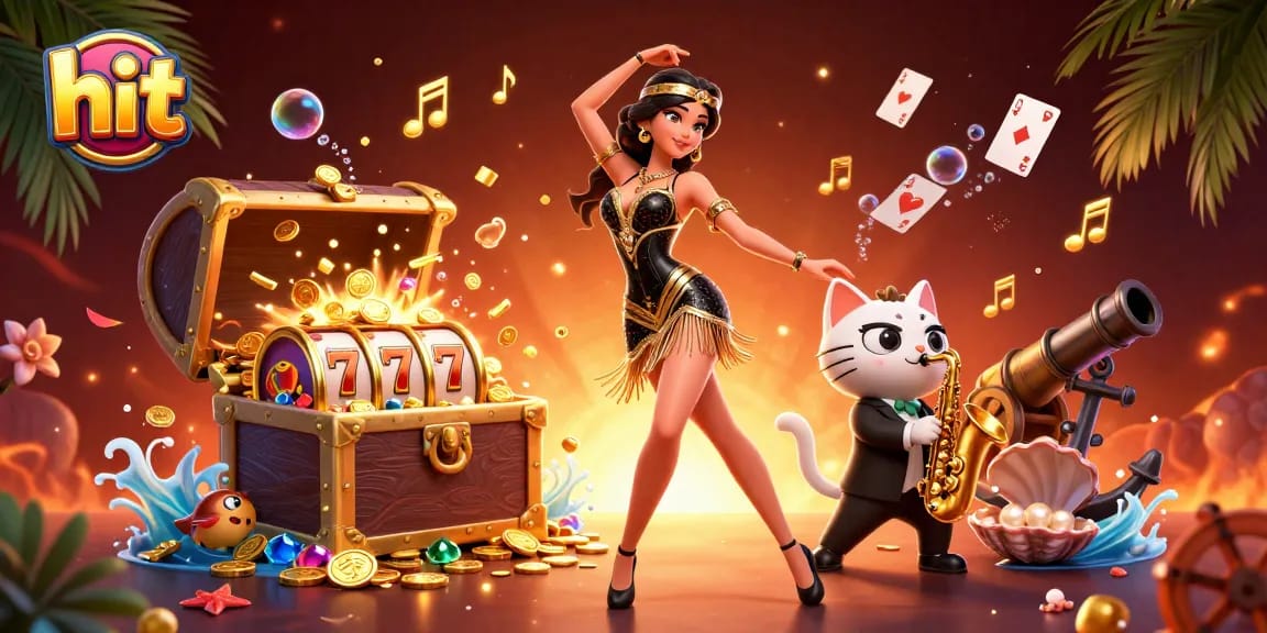 Hit the jackpot with a stylish player in a glamorous setting featuring slot reels and festive elements.