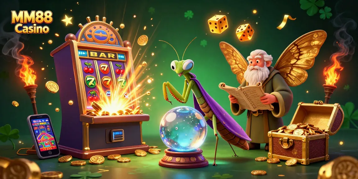 Experience thrilling action at MM88 Casino with a vibrant 3D illustration showcasing slots and fortune tellers.