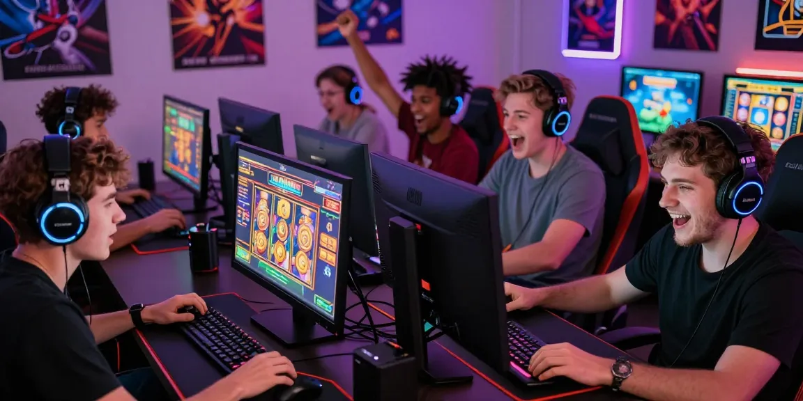 Players enjoying Playbook88 online slots in a vibrant gaming environment