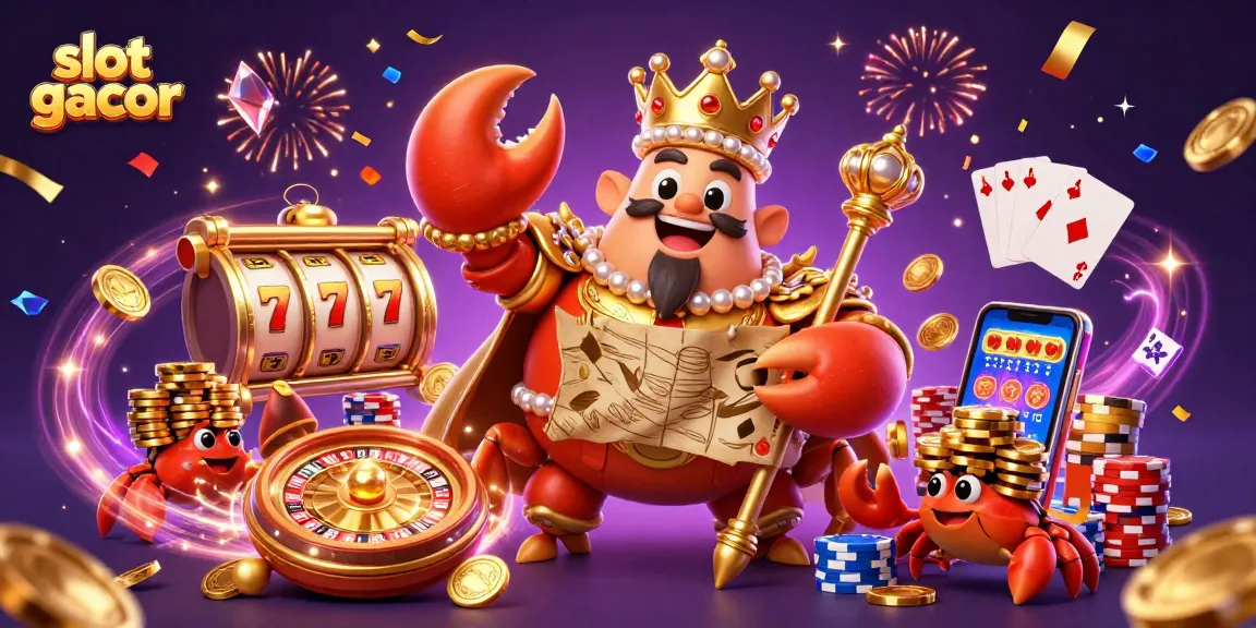 Slot gacor yang mengoordinasikan jackpot dengan koin emas dan kartu permainan di latar belakang meriah.