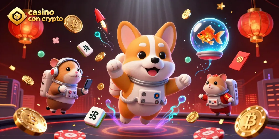 Gioca nei casinò con crypto: un corgi astronauta fluttua tra monete Bitcoin e Ethereum nel casinò spaziale.