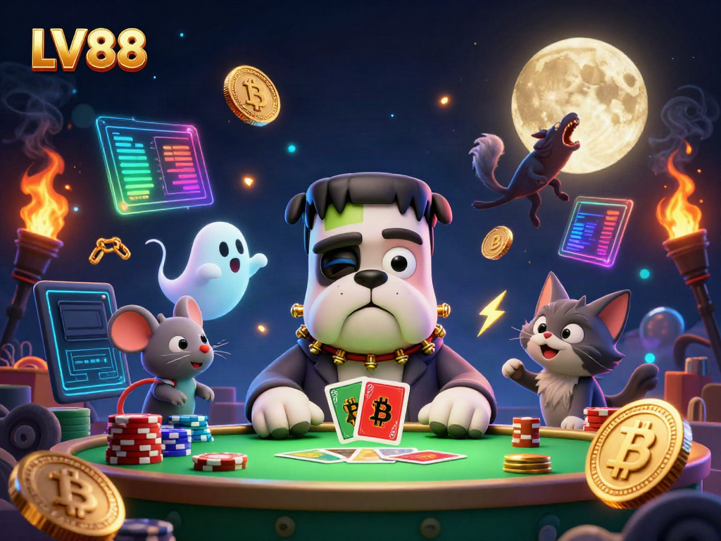 Experience LV88 with a lively 3D scene showcasing unique characters and casino-themed elements.