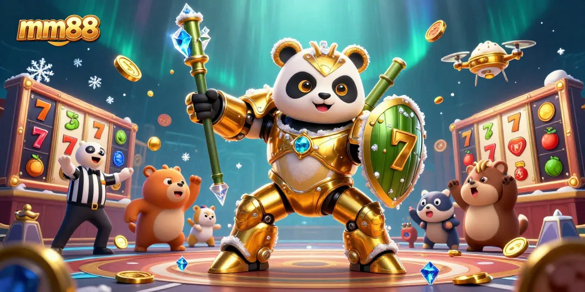 Experience exciting casino action with mm88 in a vibrant, animated 3D scene filled with slot game elements.