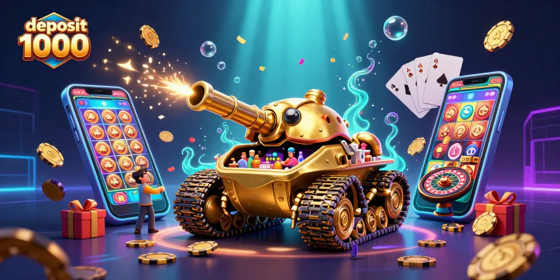 Engage with deposit 1000 gaming experiences in a vibrant casino-themed illustration featuring slots and gold coins.