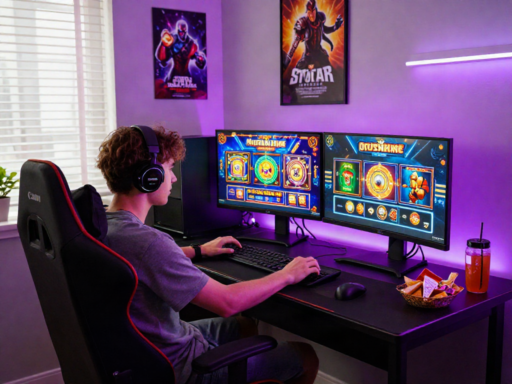 Engaged player enjoying a slot bonus new member 100 in a vibrant gaming setup.