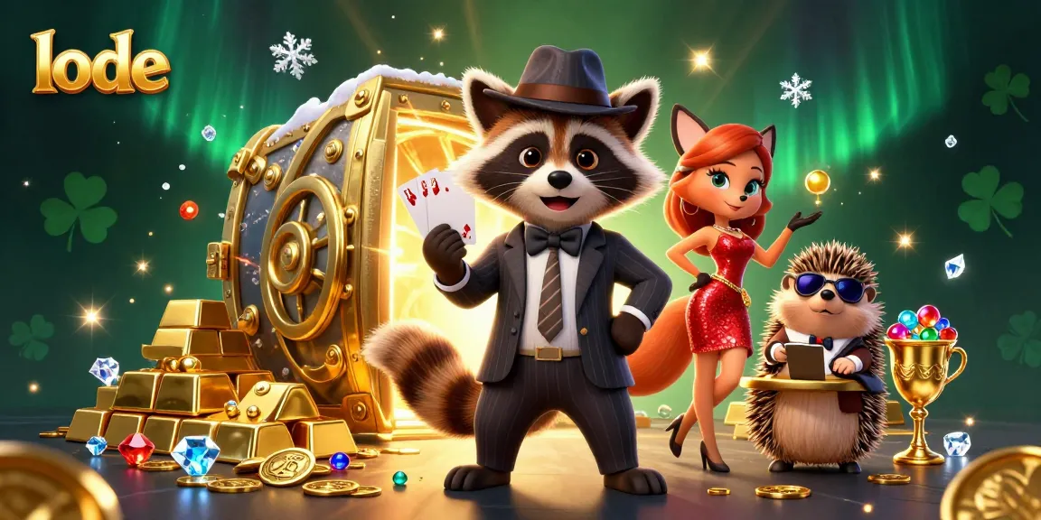 Engage in the thrill of online lode casino with a suave raccoon and a stunning fox companion.