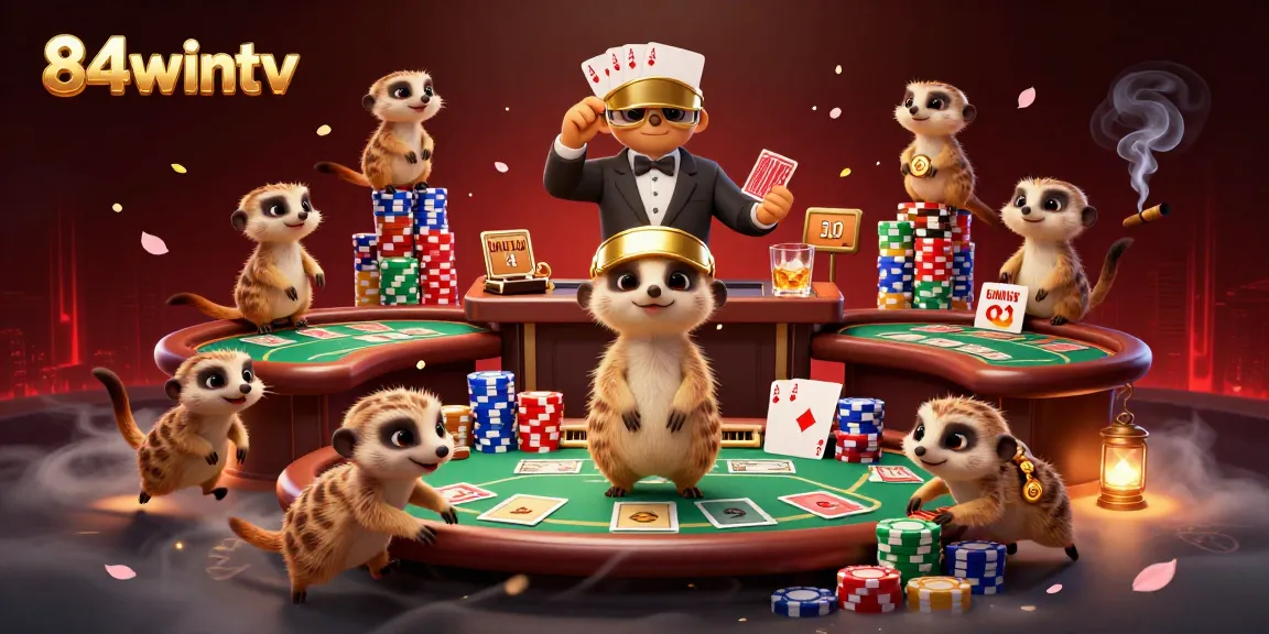 Experience the excitement of 84wintv's casino atmosphere with lively meerkats running the show.