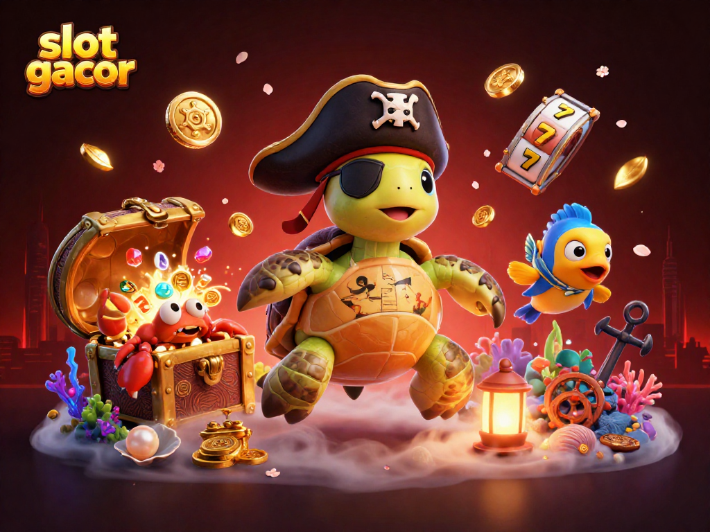 Experience thrilling slot gacor action with underwater treasures and vibrant characters in this 3D illustration.