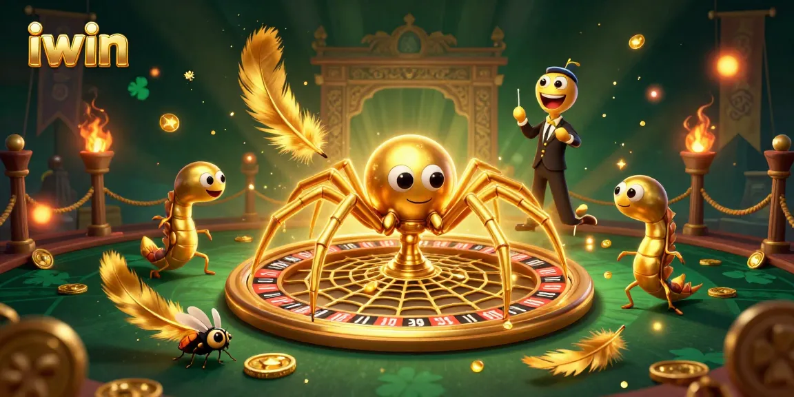 Wager with iwin in a festive roulette scene featuring a spider dealer and a nervous fly.