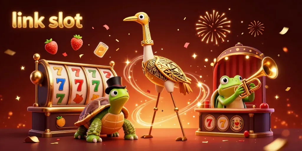 Win big with link slot through exciting 3D game elements and characters celebrating jackpots.