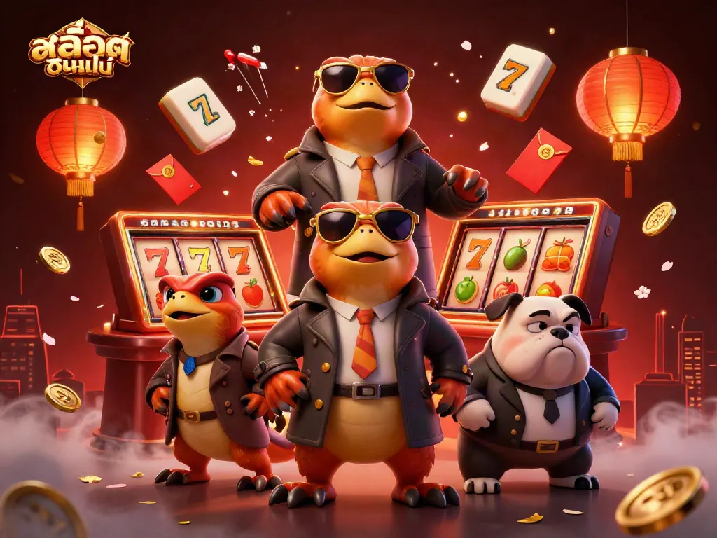 Experience thrilling สล็อตออนไลน์ action with cartoon raptors entering a VIP casino lounge.