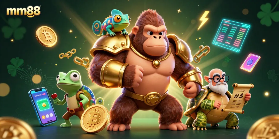 Experience thrilling moments with mm88, featuring an energized gorilla king and his gambling companions.