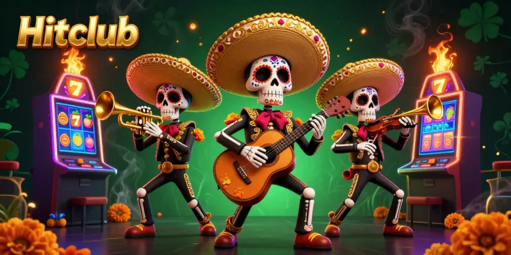 Play exciting games at Hitclub featuring vibrant 3D illustrated characters and slot machines.