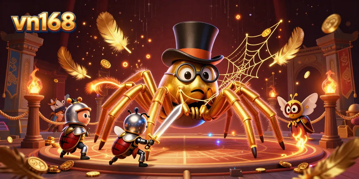 Experience thrilling gameplay with vn168, featuring a golden tarantula weaving casino magic.