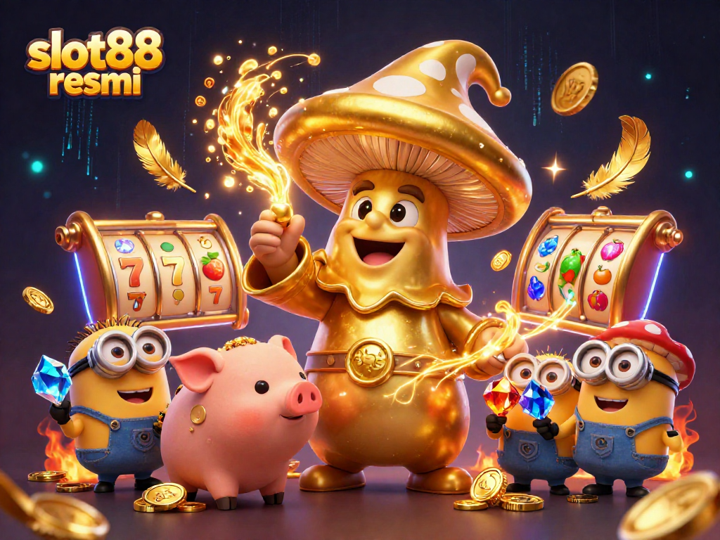 Experience thrilling spins and jackpots with slot88 resmi in a vibrant casino illustration.