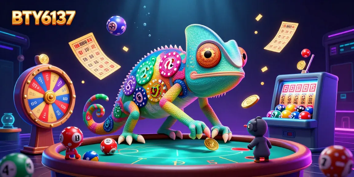 BTY6137 showcases a vibrant casino scene with a chameleon owner and dynamic lottery elements.