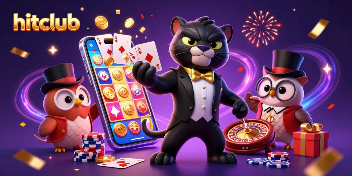 Experience gaming excitement at hitclub with a lively 3D casino scene showcasing games and characters.
