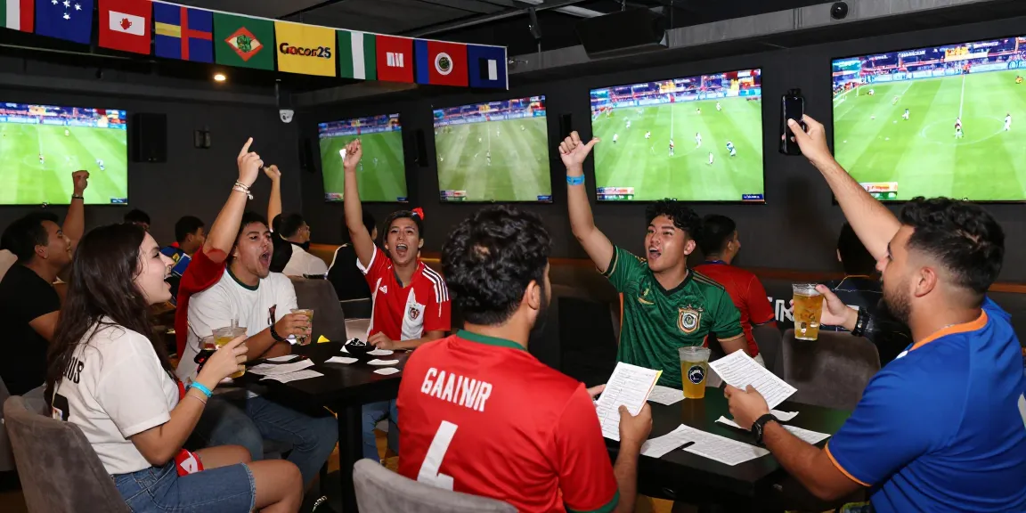 Gacor25 sports betting fans enjoying World Cup 2026 atmosphere at live viewing party.