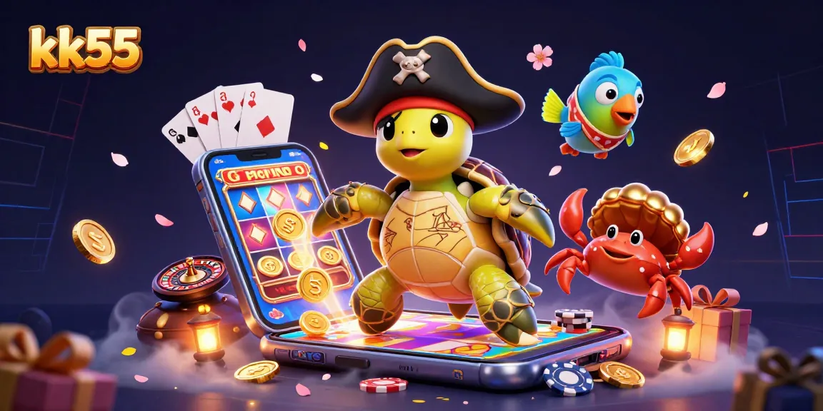 Experience thrilling gameplay with kk55 as cartoon characters navigate a vibrant casino world.