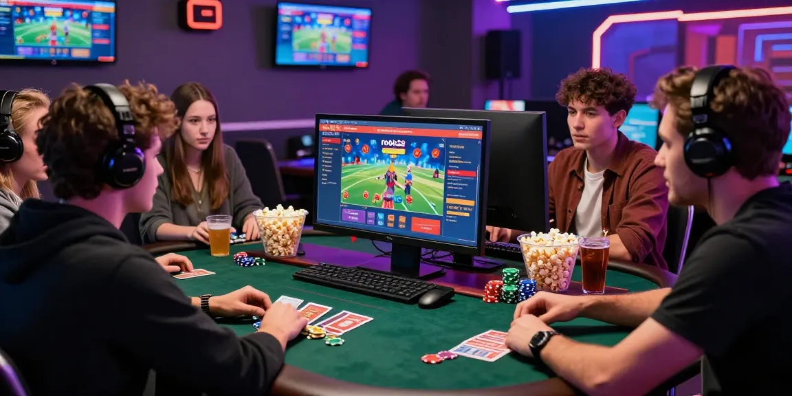 Exciting gaming session at rokok88 online casino with friends enjoying vibrant atmosphere.