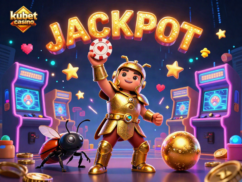 Experience the thrill of kubet casino with an epic 3D victory scene featuring vibrant gaming elements and characters.