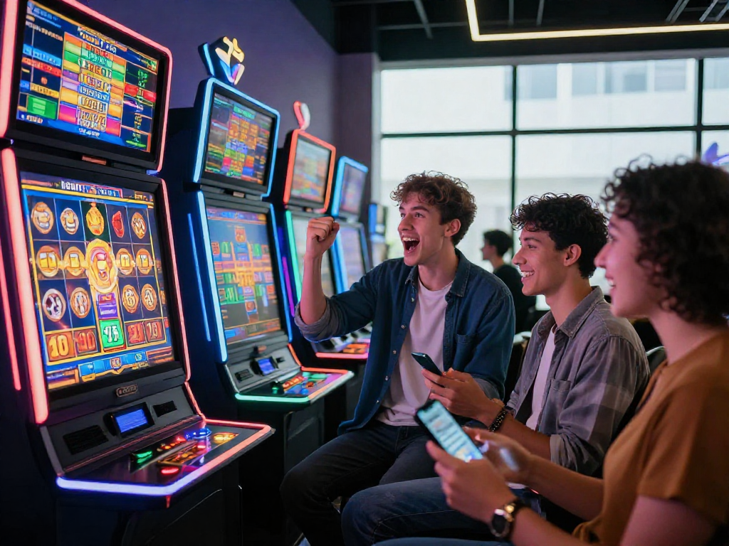 Engaged players celebrating a win on the daftar apizeus777 online slot platform, highlighting excitement and vibrant graphics.