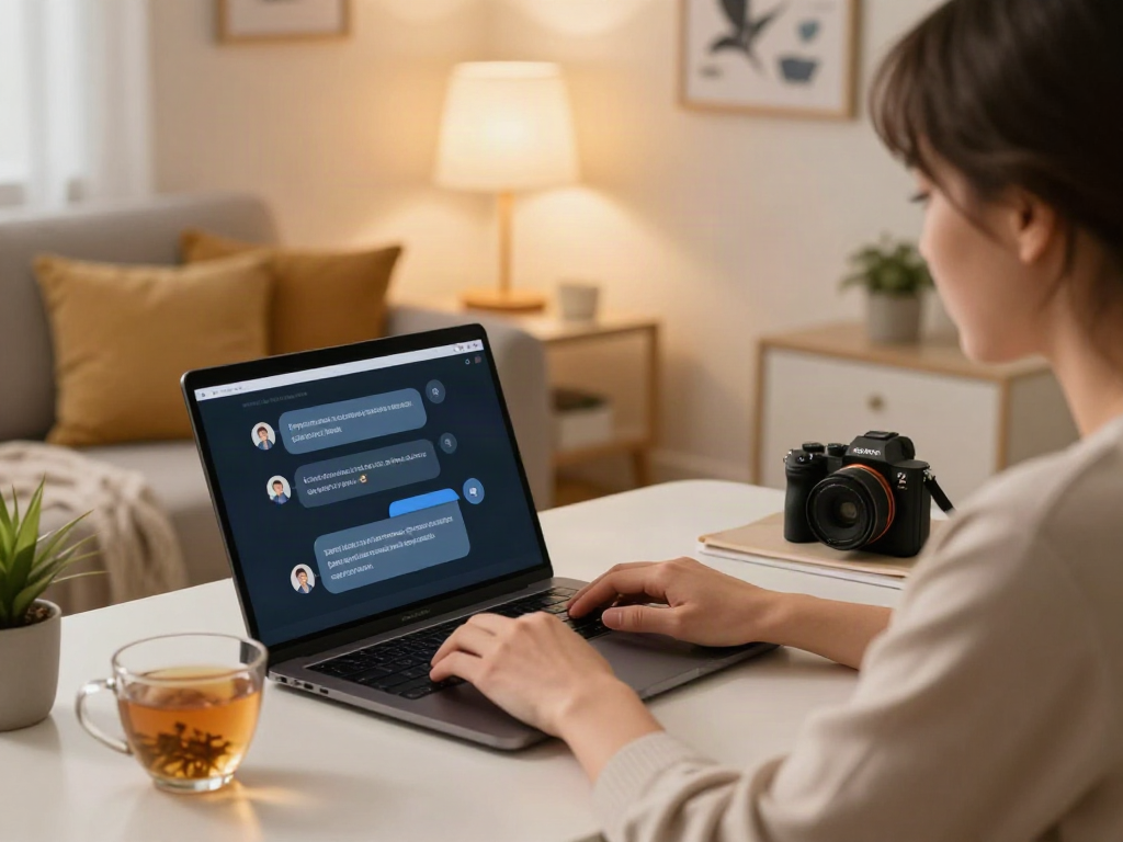 Engaging in free ai sex chat with a lifelike AI companion in a cozy home setting.