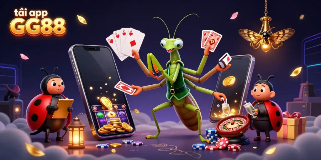 Experience the excitement of gaming at GG88 with vibrant visuals showcasing tải app GG88 and dynamic gaming elements.
