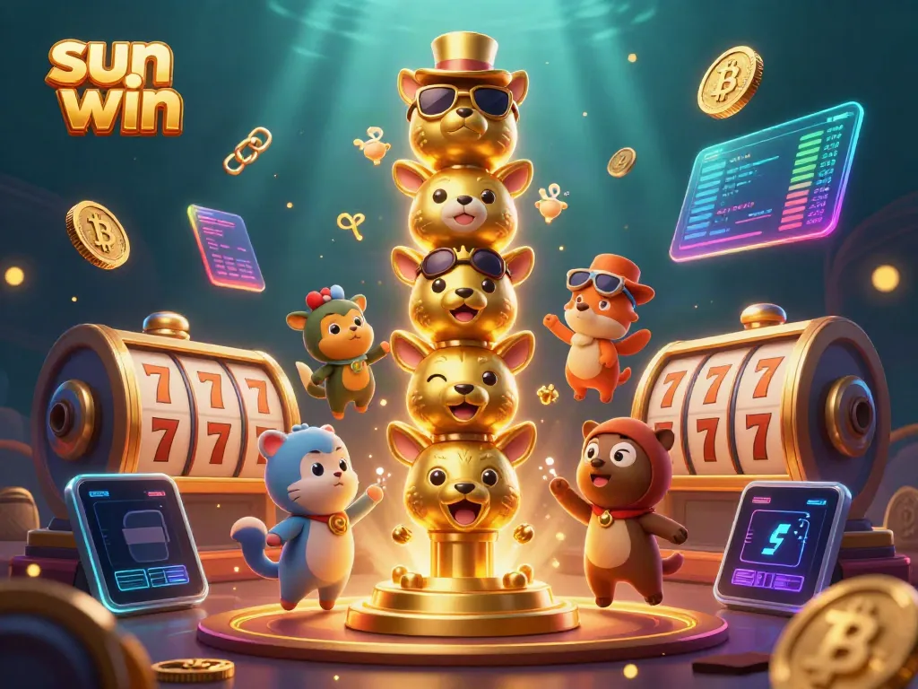 Engage with sun win's vibrant casino scene featuring a golden totem and lively elements.