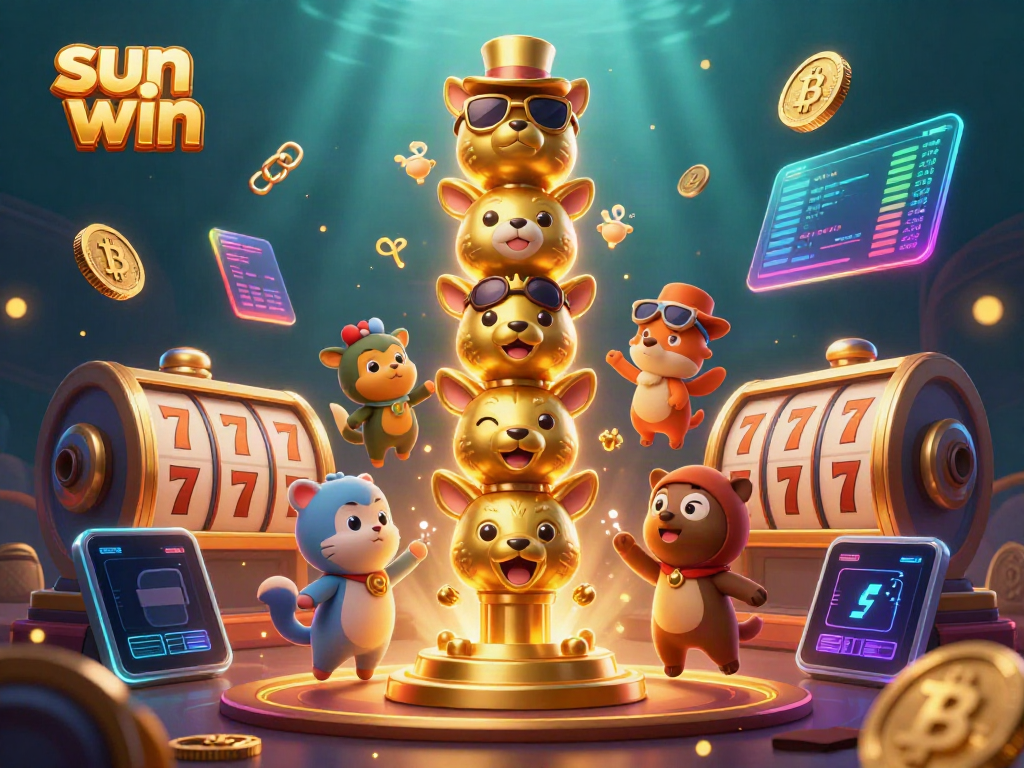 Engage with sun win's vibrant casino scene featuring a golden totem and lively elements.
