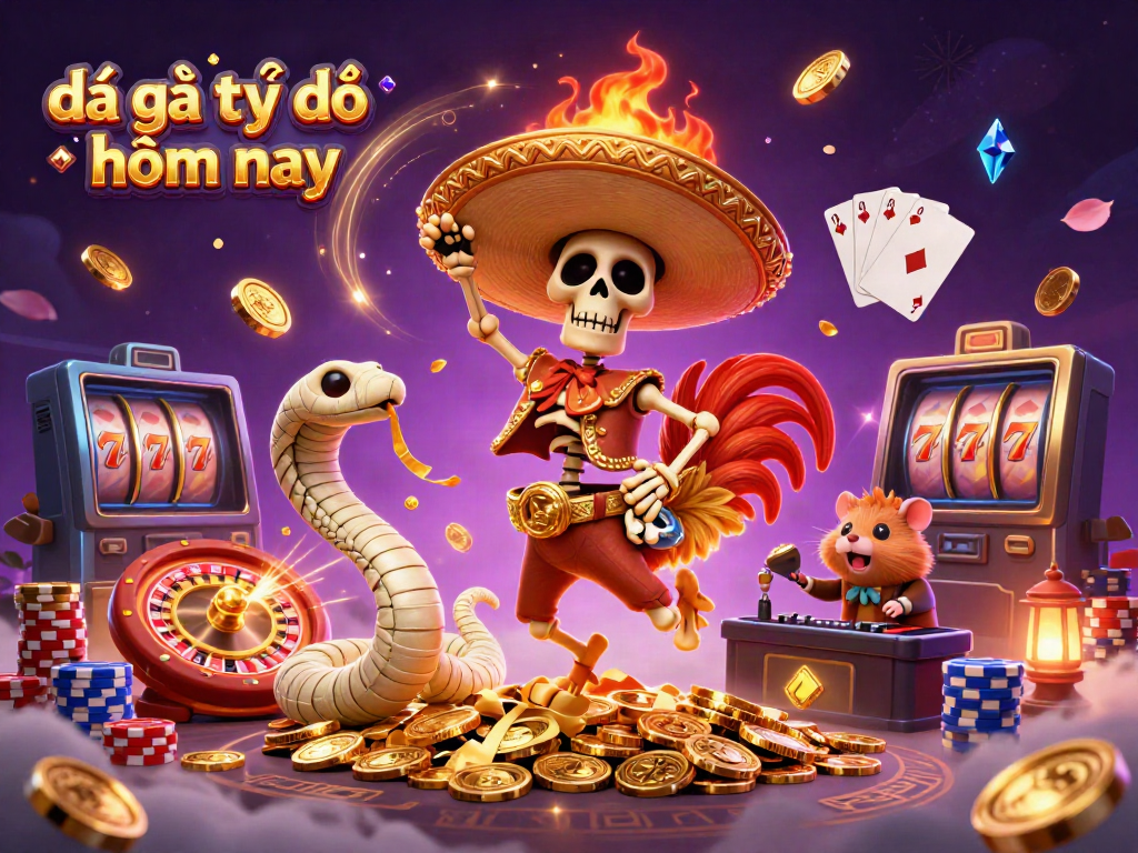 Experience đá gà trực tiếp hôm nay with the dynamic casino-themed illustration featuring vibrant characters and elements.