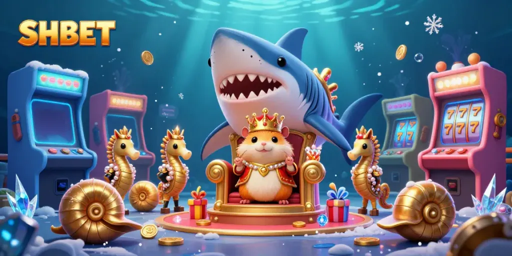 Engage in thrilling gaming adventures with SHBET, featuring a dynamic underwater casino scene with a hamster king.