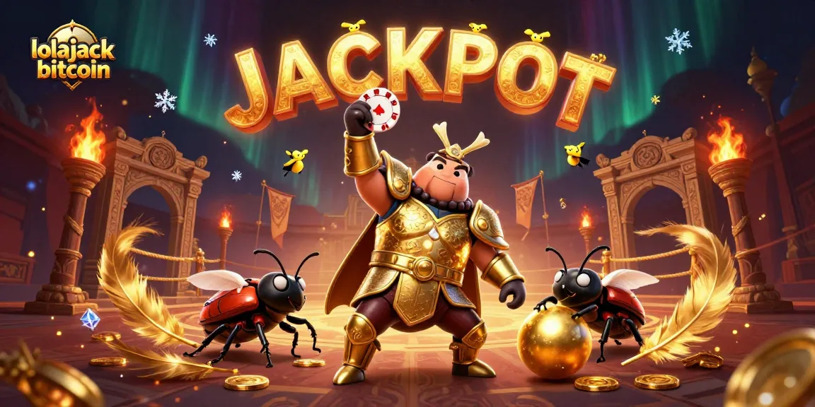 Engage with lolajack bitcoin featuring a victorious beetle and dynamic casino elements in a stunning 3D illustration.