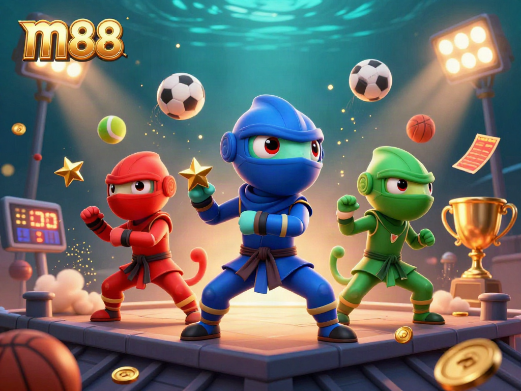 Engage in thrilling action with m88 as ninja chameleons celebrate wins amid dynamic sports betting elements.