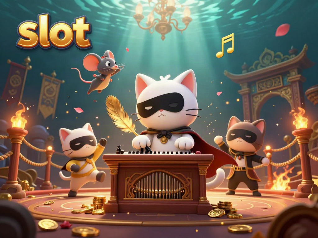 Experience thrilling slot action with glowing golden coins and a creative casino scene.