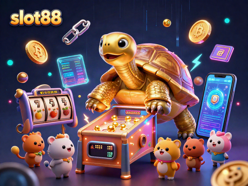 Slot88 menghadirkan kasino digital dengan kura-kura emas raksasa dan elemen permainan menggembirakan.