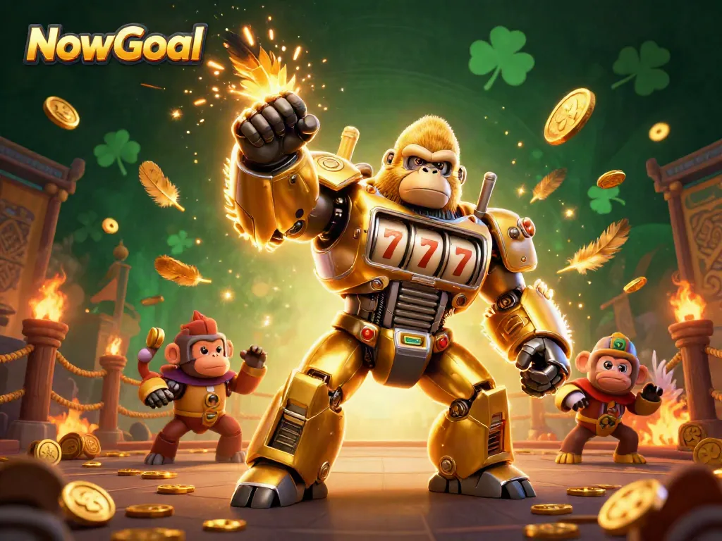 Experience betting excitement with NowGoal, where a golden gorilla mech and coins bring luck to your games.