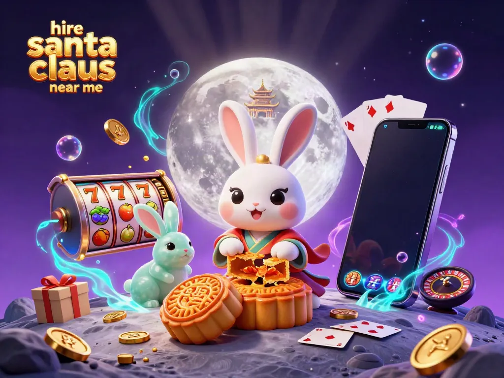 Engage in festive fun with the immersive scene of magical elements showcasing gambling in Santa's whimsical universe, hiring Santa Claus near me.