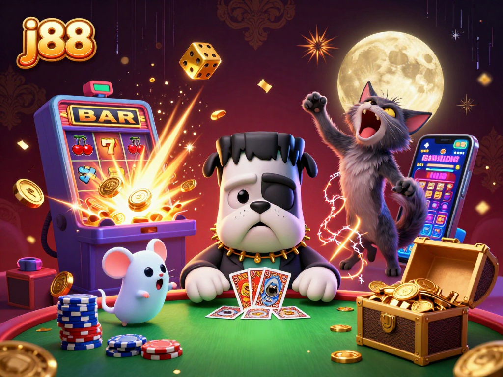 Engage in thrilling j88 gameplay with captivating characters and vibrant casino elements.