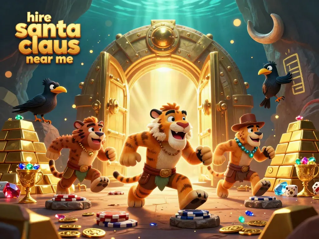 Hire Santa Claus near me at an exciting prehistoric casino bursting with treasures.
