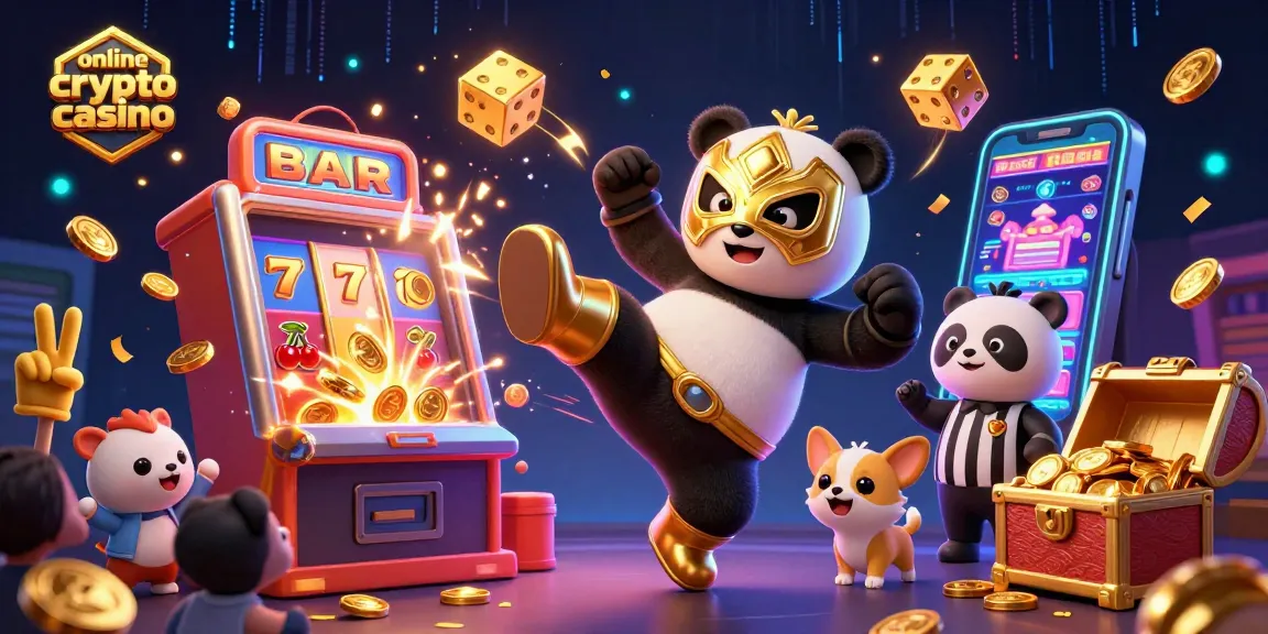 Gioca nell'online crypto casino con simboli vincenti e un panda lottatore in azione!