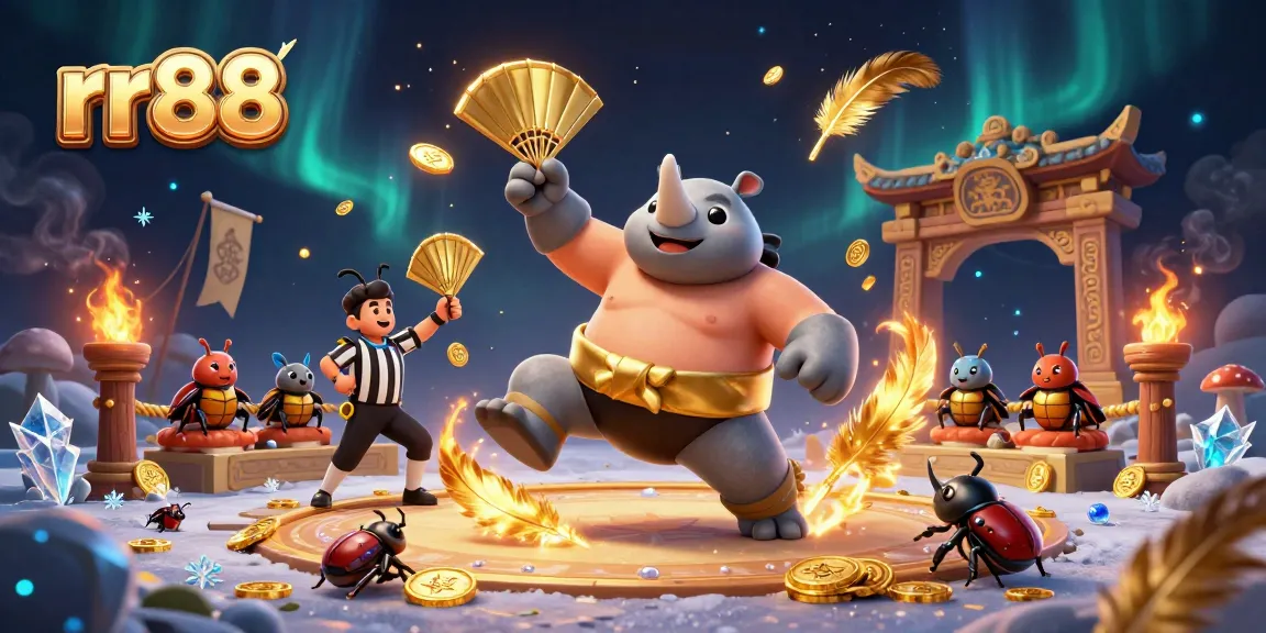 Engage with rr88 as the sumo beetle champion stomps gold coins at a lively casino arena.