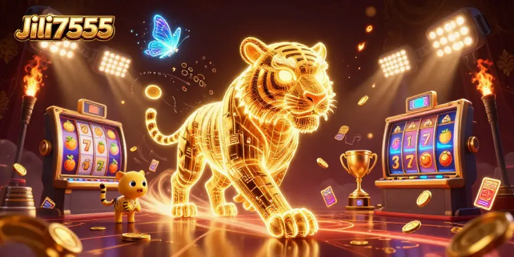 Experience thrilling wins with Jili7555 in an enchanting casino scene featuring dynamic reels and golden coins.