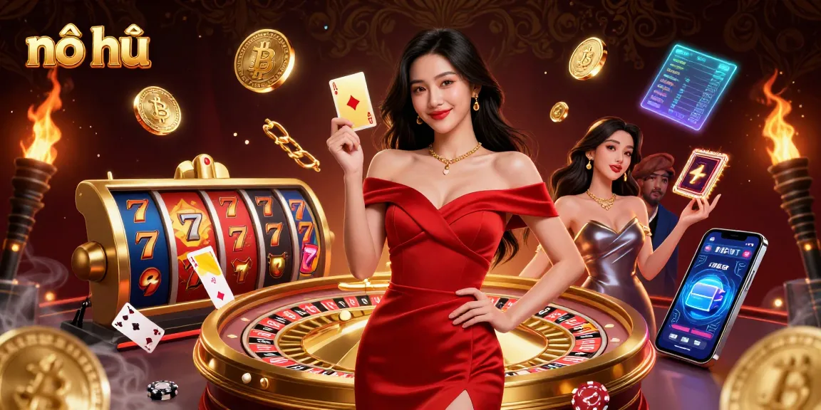 Spin the nổ hũ jackpot with a beautiful Asian woman in a stunning gown at a luxurious casino.