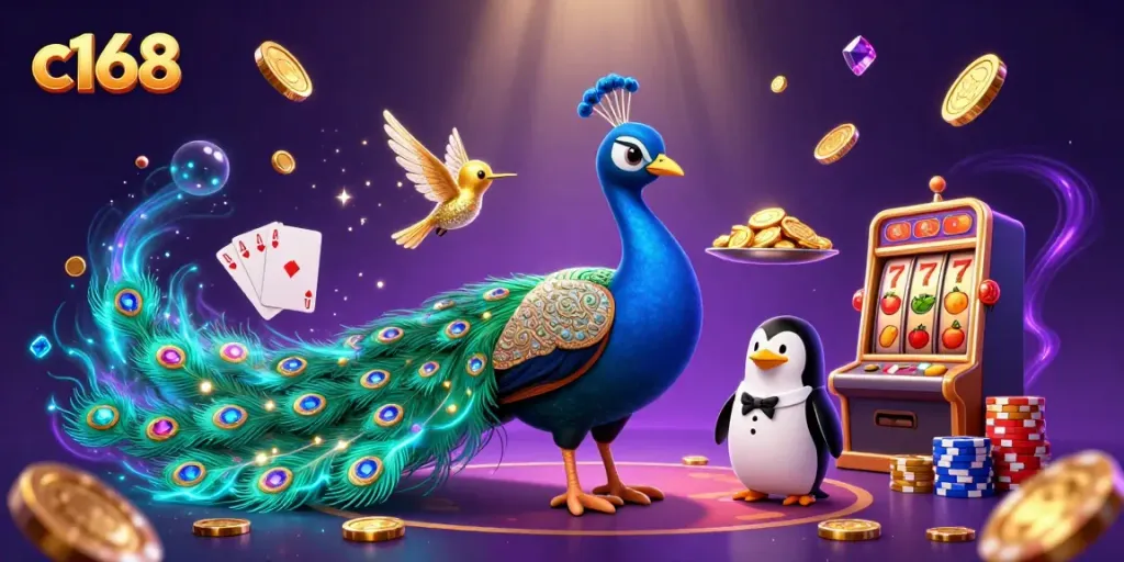 Experience c168 excitement with a vibrant casino scene featuring colorful characters and dynamic elements.