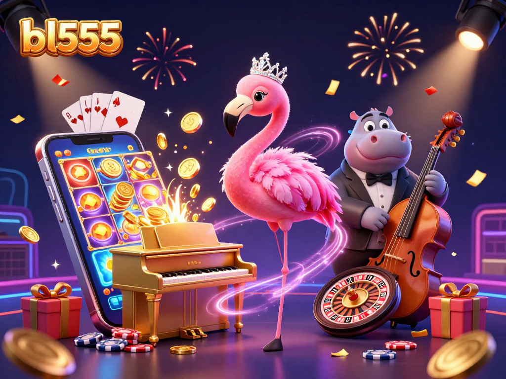Experience thrilling gameplay with bl555's vibrant casino scene featuring lively characters and dynamic game elements.
