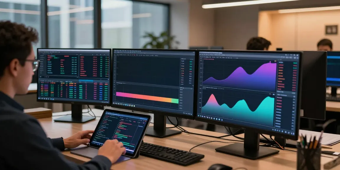Trader using TradingView to analyze market trends on multiple monitors.