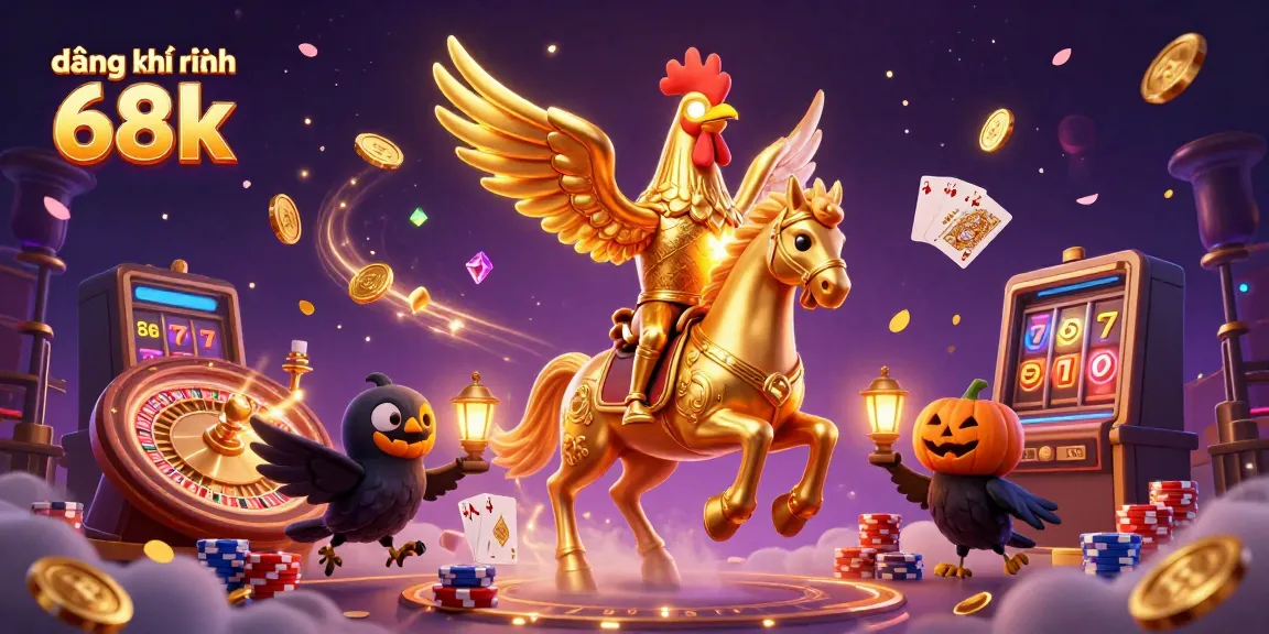 Experience the thrill with đăng ký nhận 68k, a vibrant casino scene featuring mystical creatures and gold.