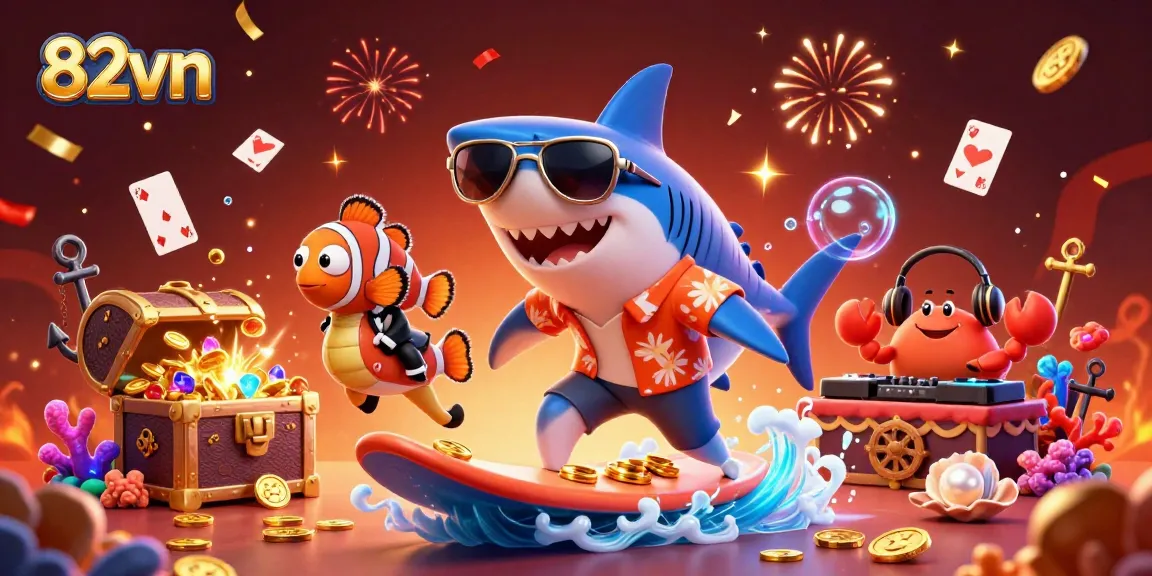 Experience the excitement of 82vn with a vibrant underwater casino scene combining playful sea creatures and fun gaming elements.
